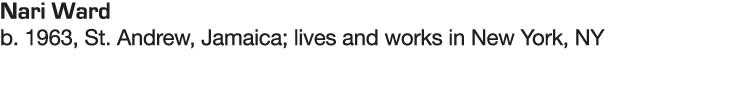 Nari Ward b  1963, St  Andrew, Jamaica; lives and works in New York, NY 